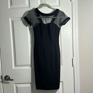 White house black market black body con dress, mesh sleeves. 0P